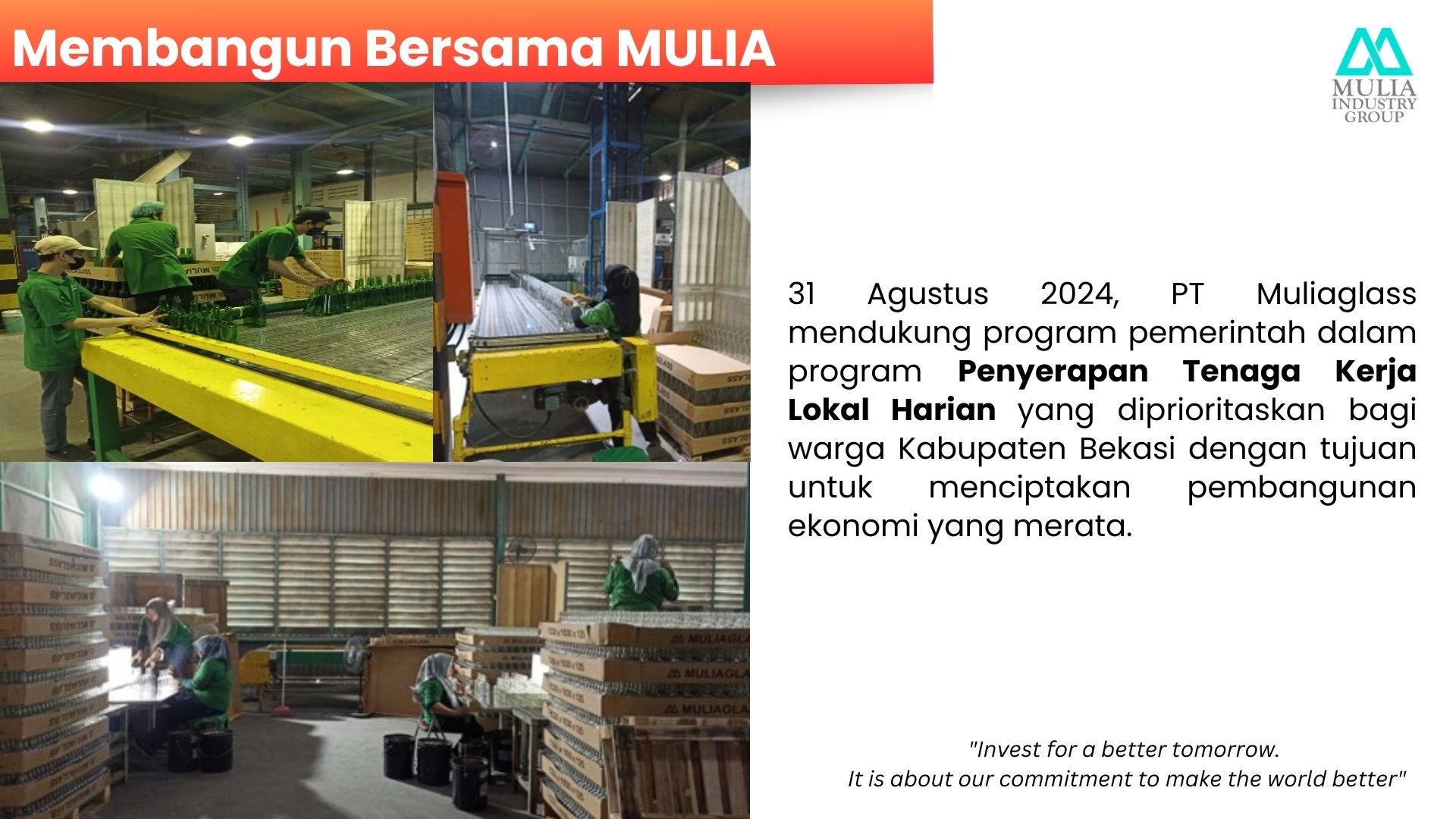 Membangun Bersama MULIA: Penyerapan Tenaga Kerja Lokal Harian PT Muliaglass